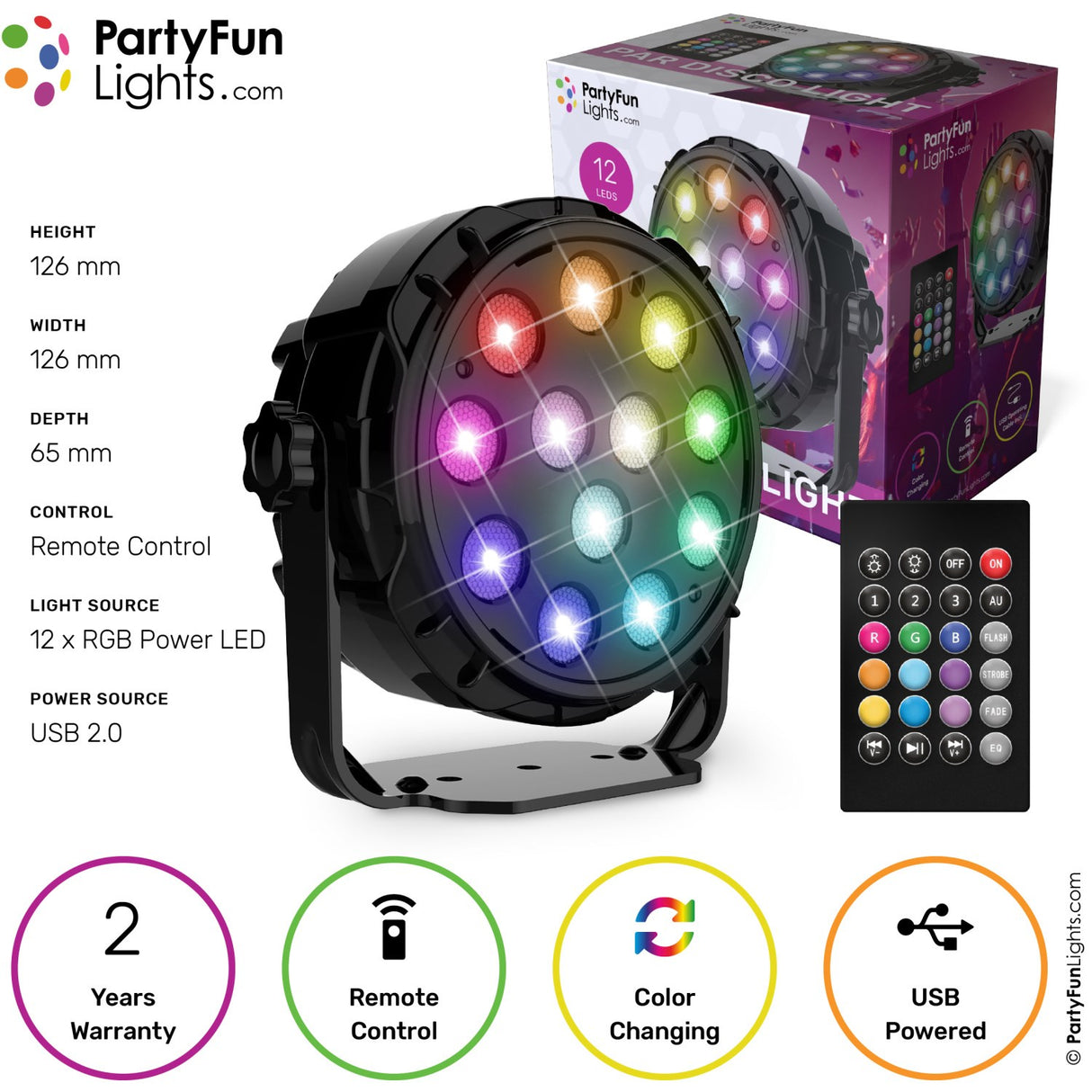 Party Funlight Flomlys Disco Lampe Med Fjernkontroll Ø: 12,6cm