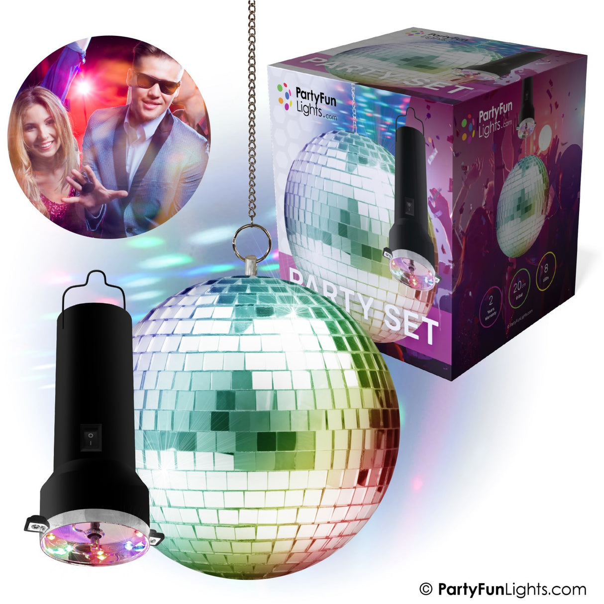 Party Funlight Party Set - Roterende Speilkule Med LED Og Motor