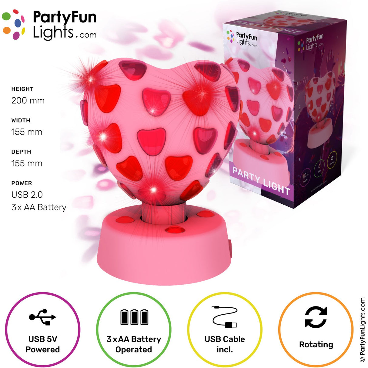 Party Funlight Hjerte Disco Lampe Ø:15,5cm