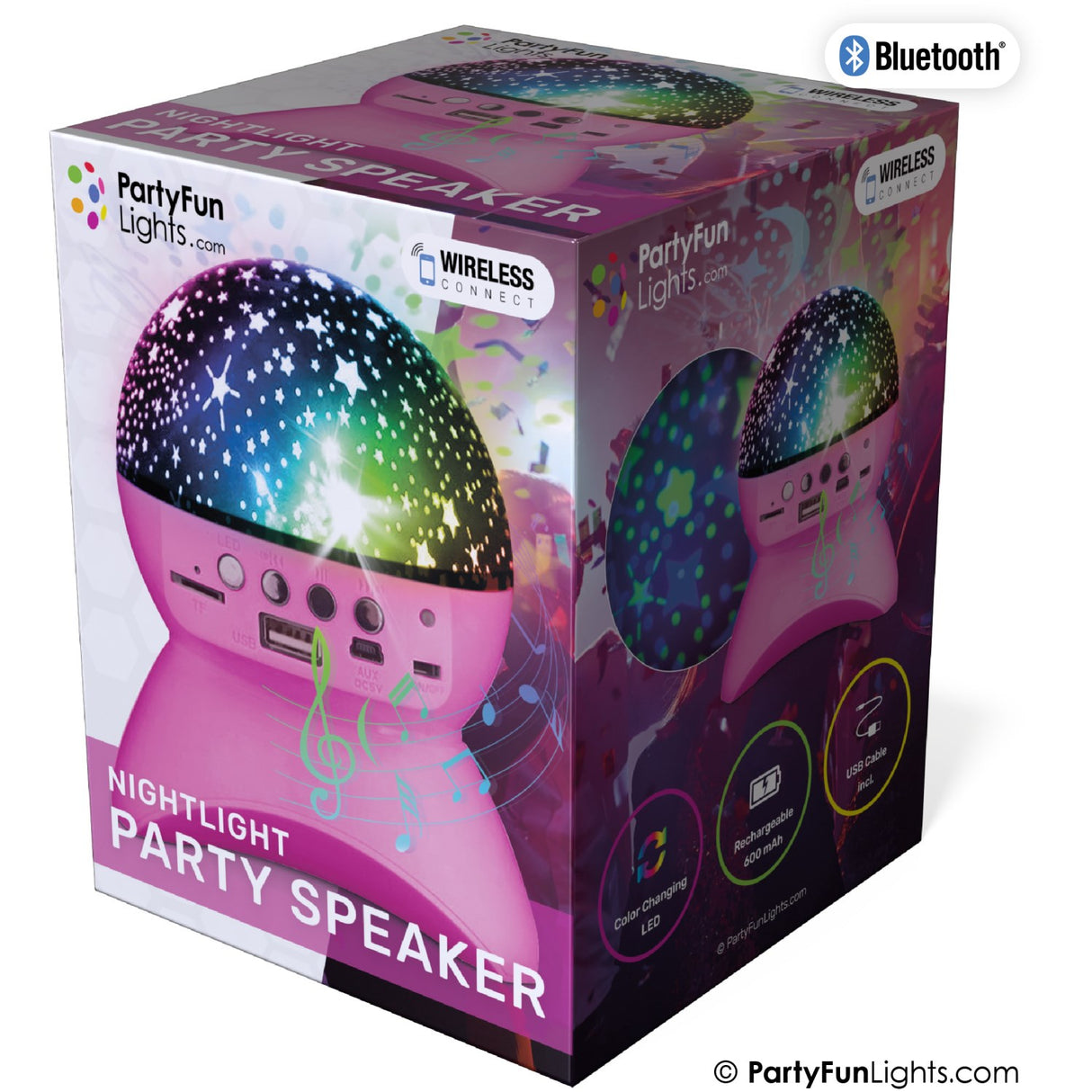 Party Funlight Starry Sky Bluetooth Høyttaler - Rosa