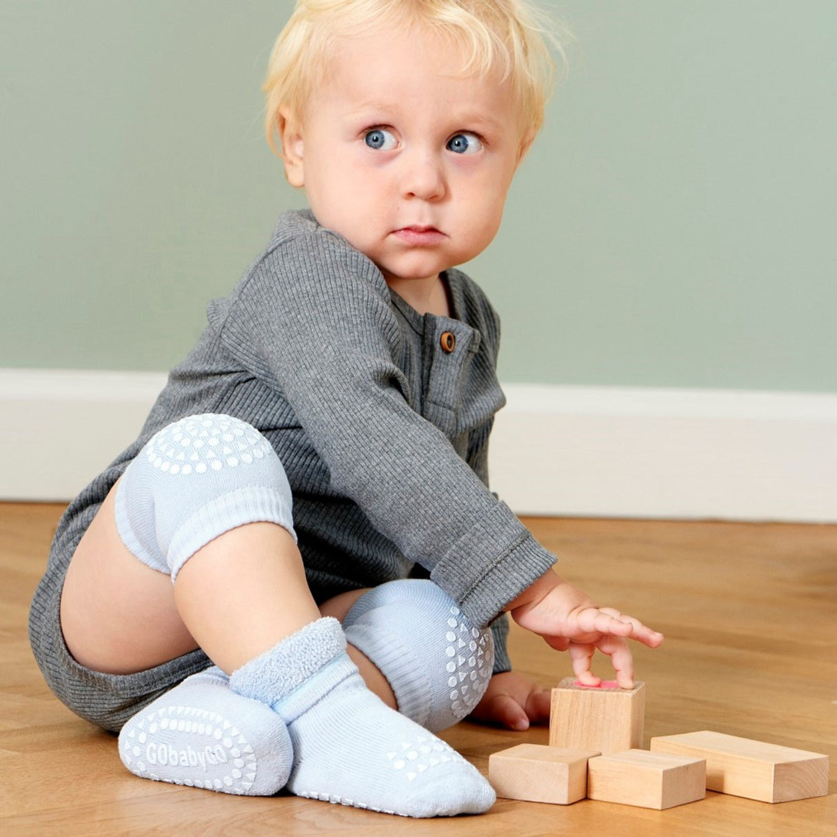 Gobabygo Sky Blue Non Slip Strømper Organic Bomull