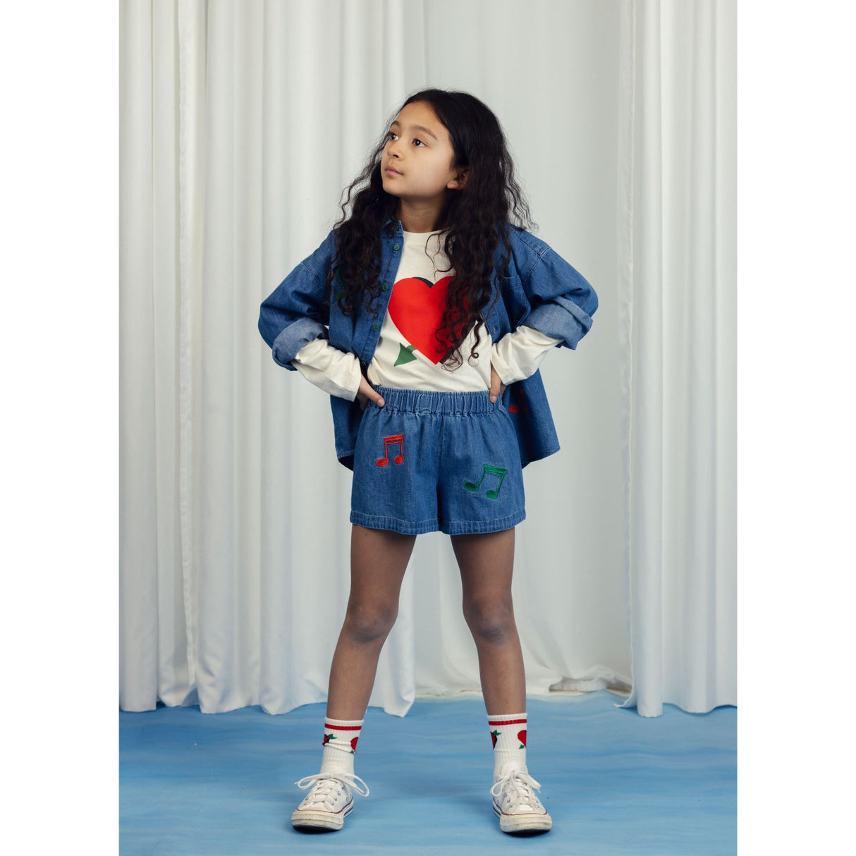 Mini Rodini Blue Note Embroidery Lightweight Denim Skjorte