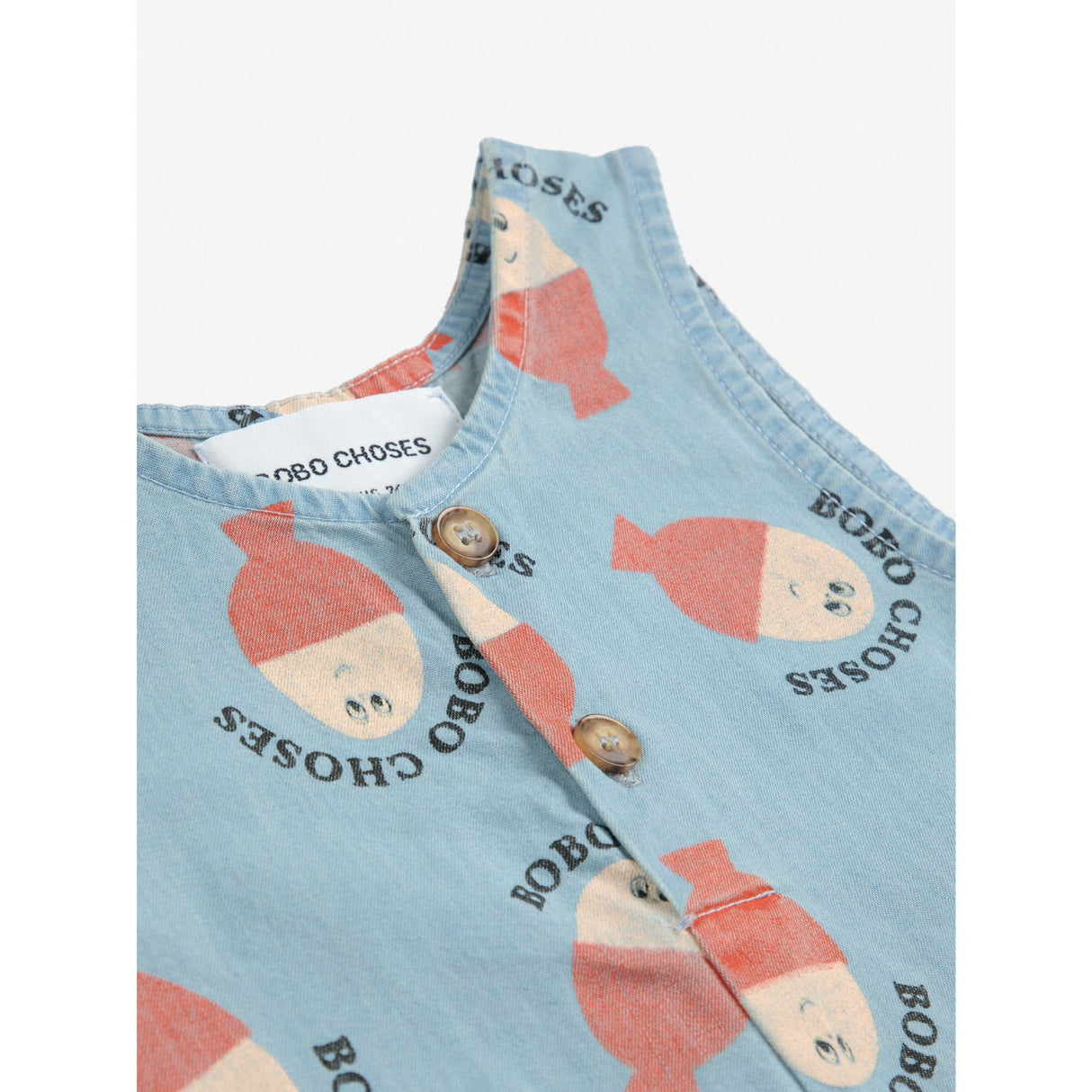 Bobo Choses Lys Blue Morning Egg All Over Denim Playsuit
