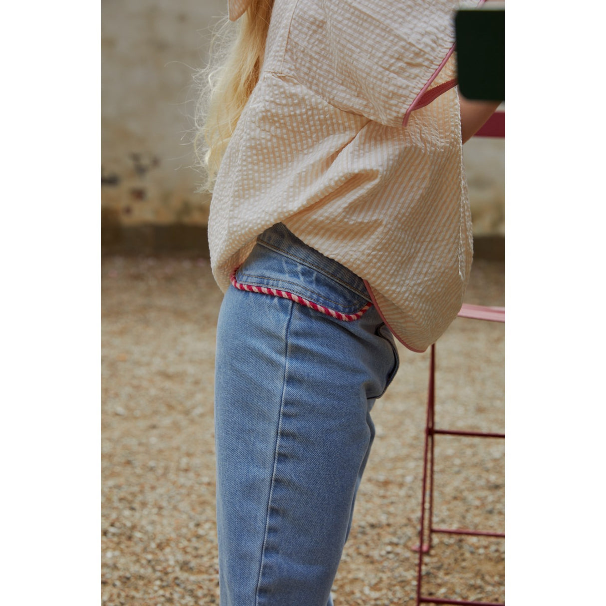 COPENHAGEN COLORS Lt Blue Indigo Washed Organic Denim Bukser Wide Leg W Rope Deco