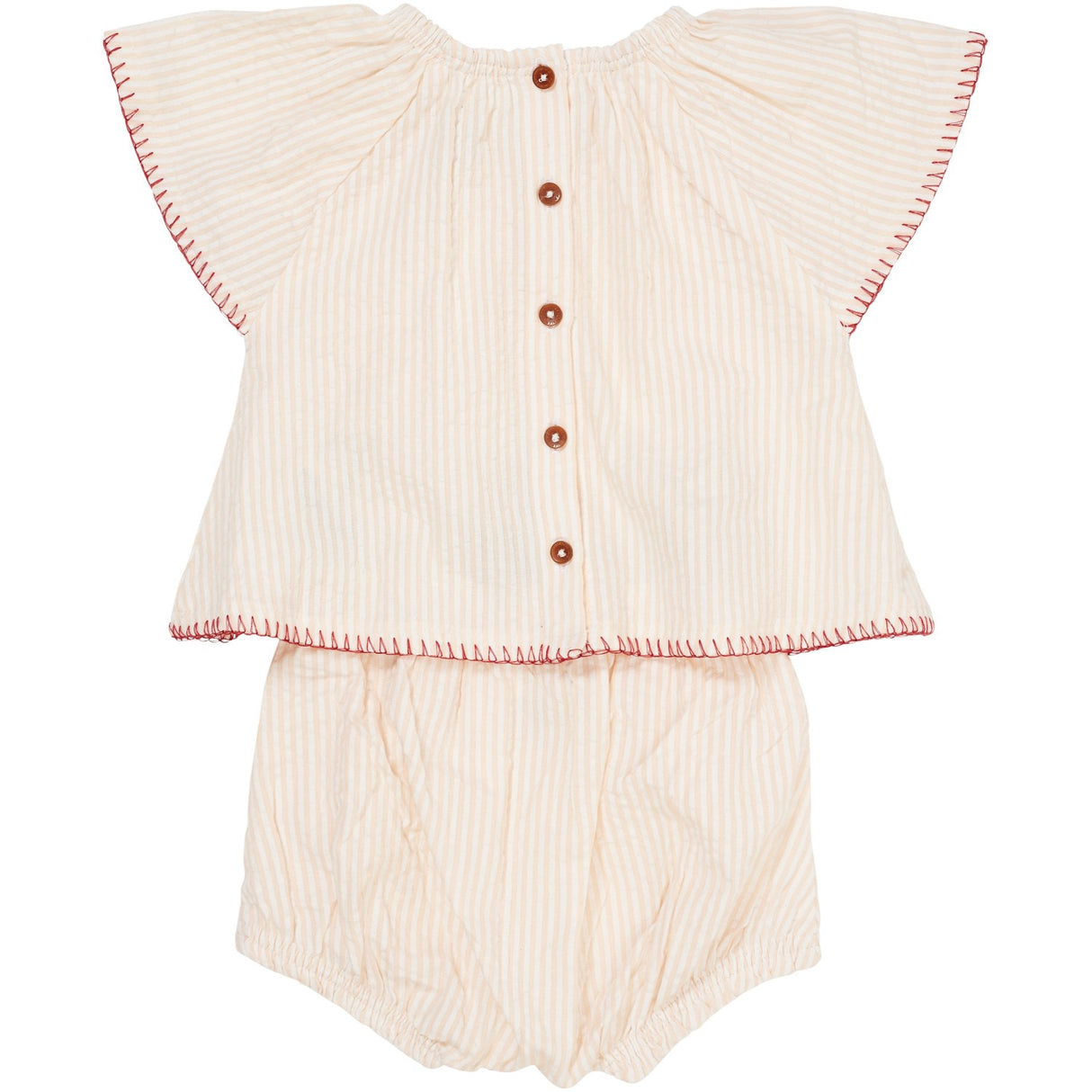 COPENHAGEN COLORS Dusty Rose W Cream Stripe W. Berry Seersucker Baby Sett W. Embroidery