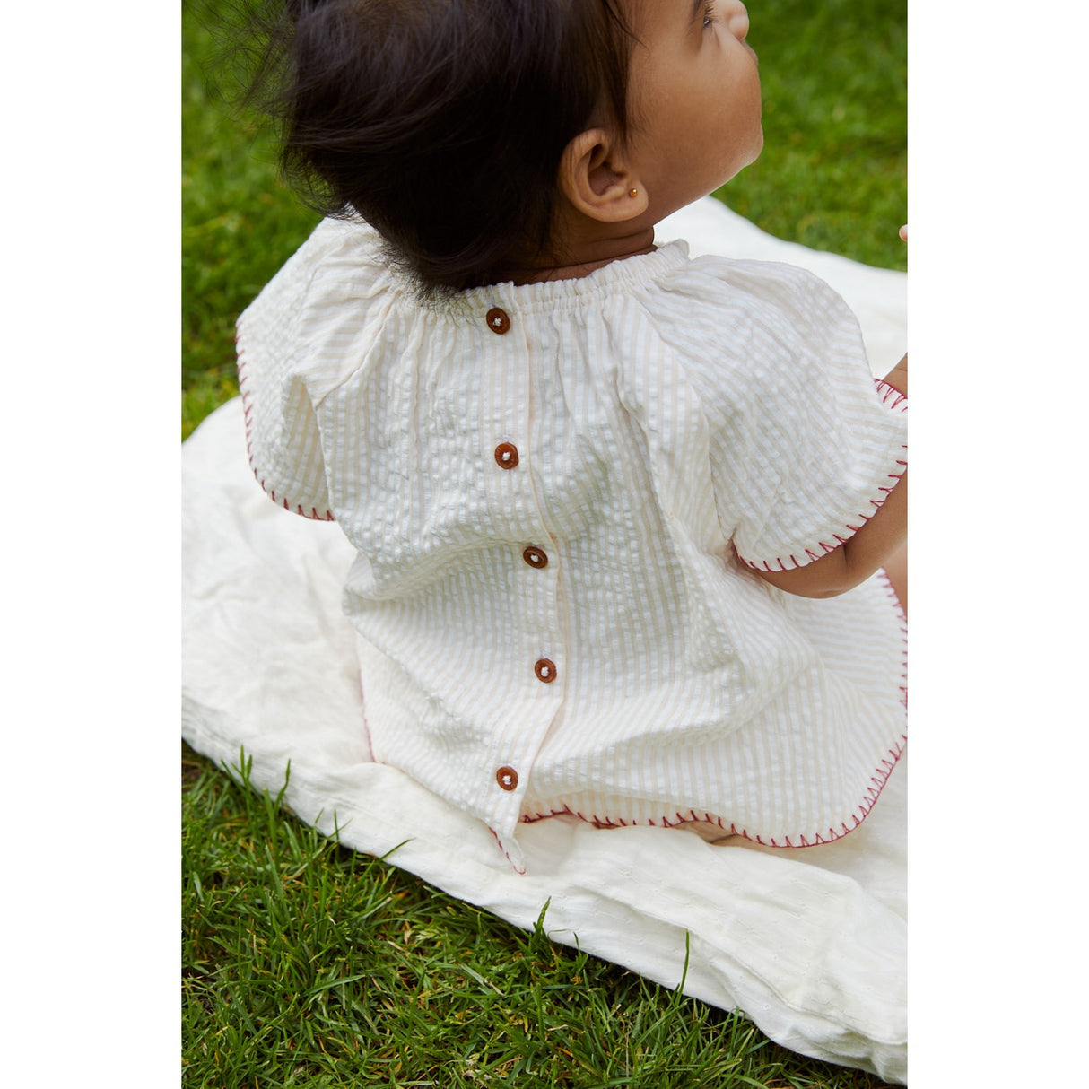 COPENHAGEN COLORS Dusty Rose W Cream Stripe W. Berry Seersucker Baby Sett W. Embroidery