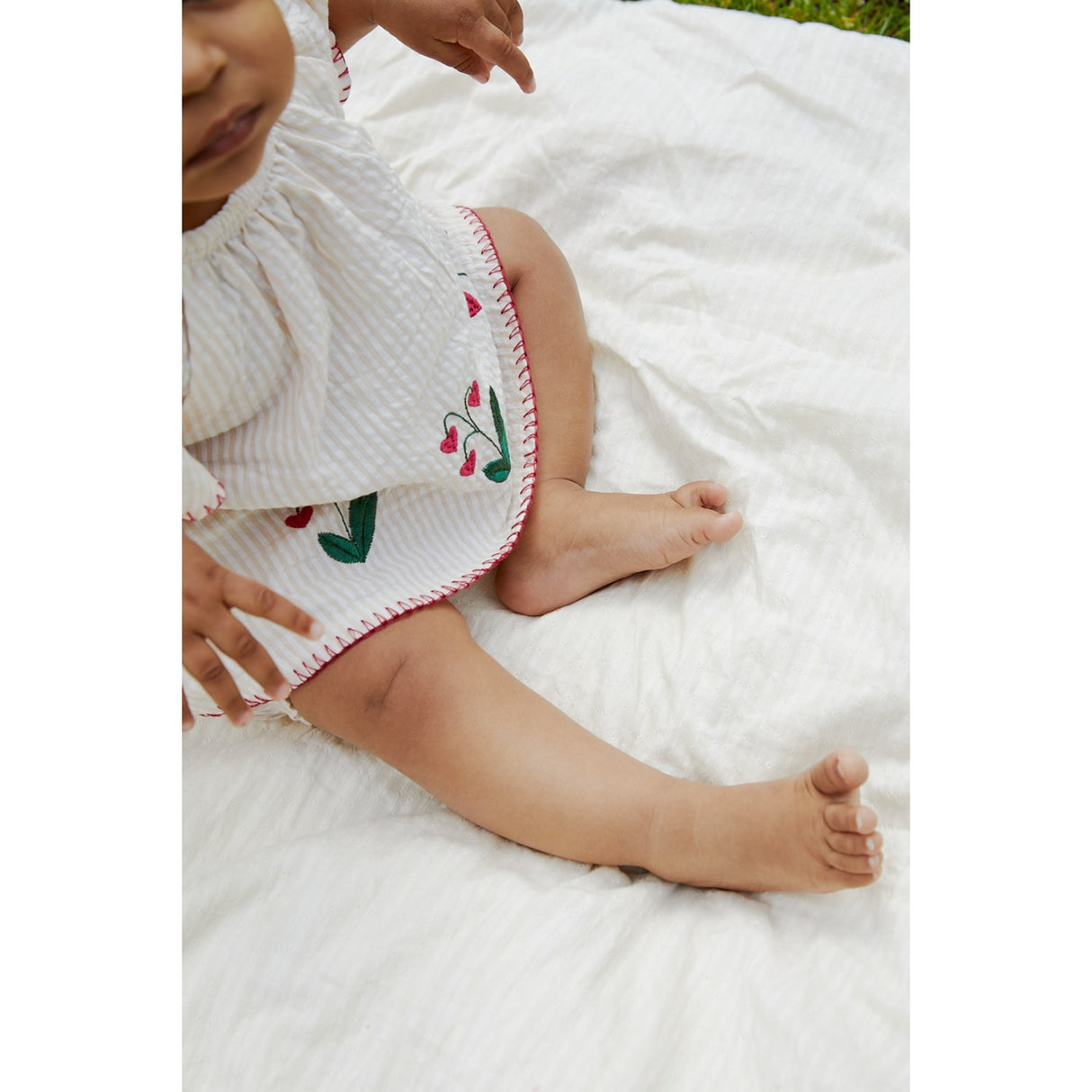 COPENHAGEN COLORS Dusty Rose W Cream Stripe W. Berry Seersucker Baby Sett W. Embroidery