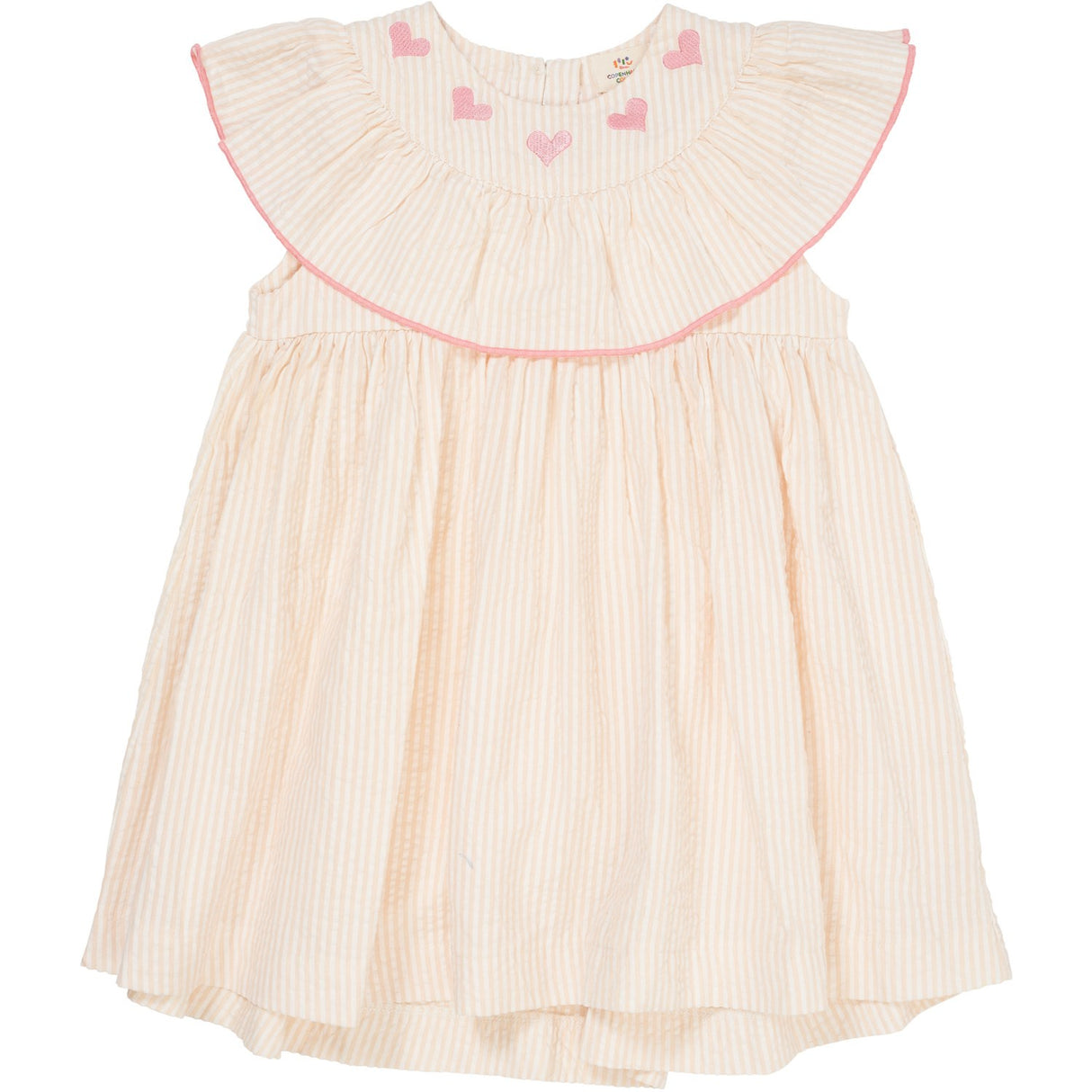 COPENHAGEN COLORS Dusty Rose W Cream Stripe W. Pink Seersucker Kjole W. Heart