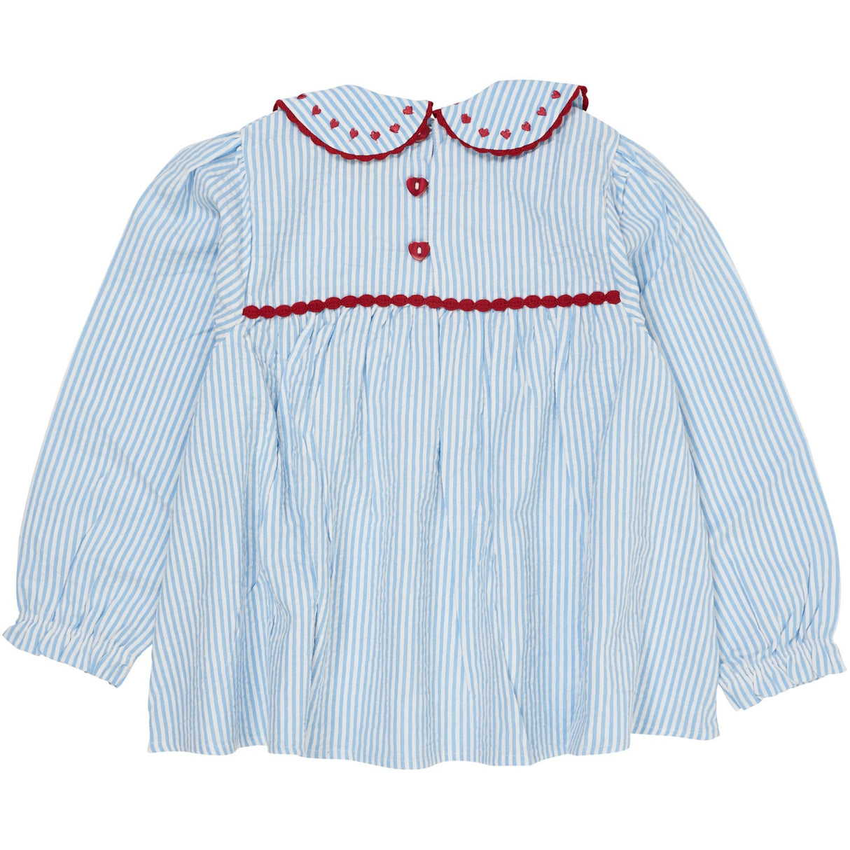 COPENHAGEN COLORS Sky Blue W Cream Stripe W. Berry Seersucker Ls Tunic W. Hearts