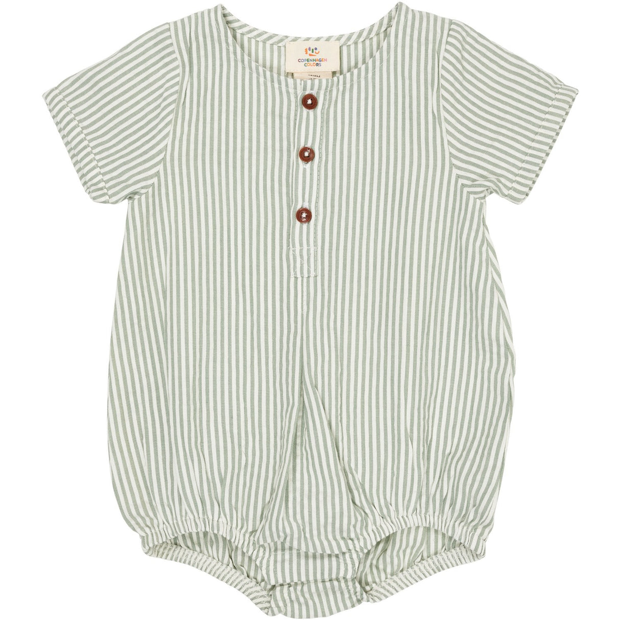 COPENHAGEN COLORS Green W Cream Stripe Seersucker Romper W. Ermer