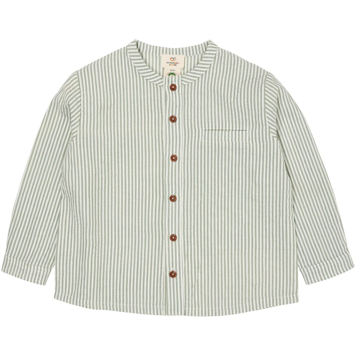 COPENHAGEN COLORS Green W Cream Stripe Seersucker Skjorte W. Placket