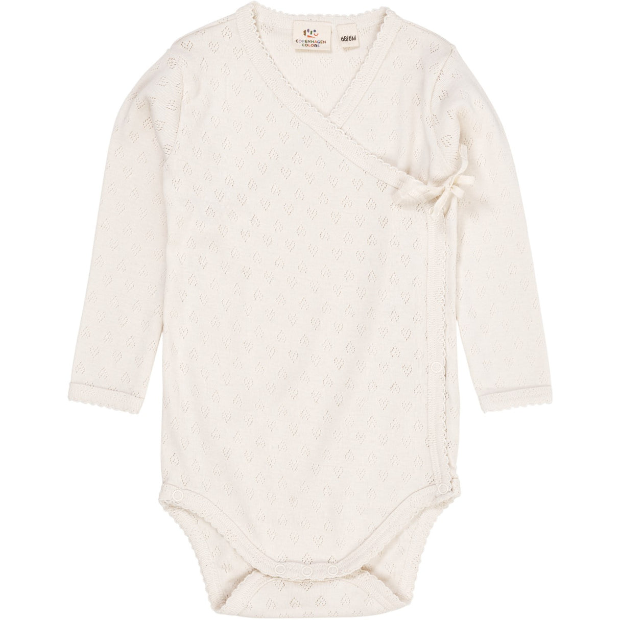 COPENHAGEN COLORS Cream Pointelle Heart Crossover Body Ls