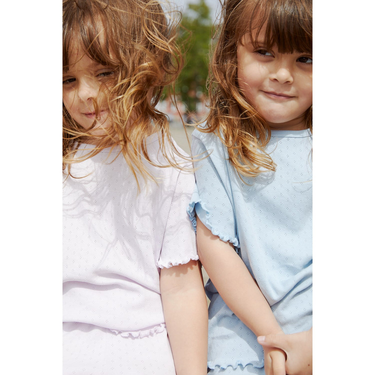 COPENHAGEN COLORS Dusty Blue Summer Pointelle T-Skjorte Ss