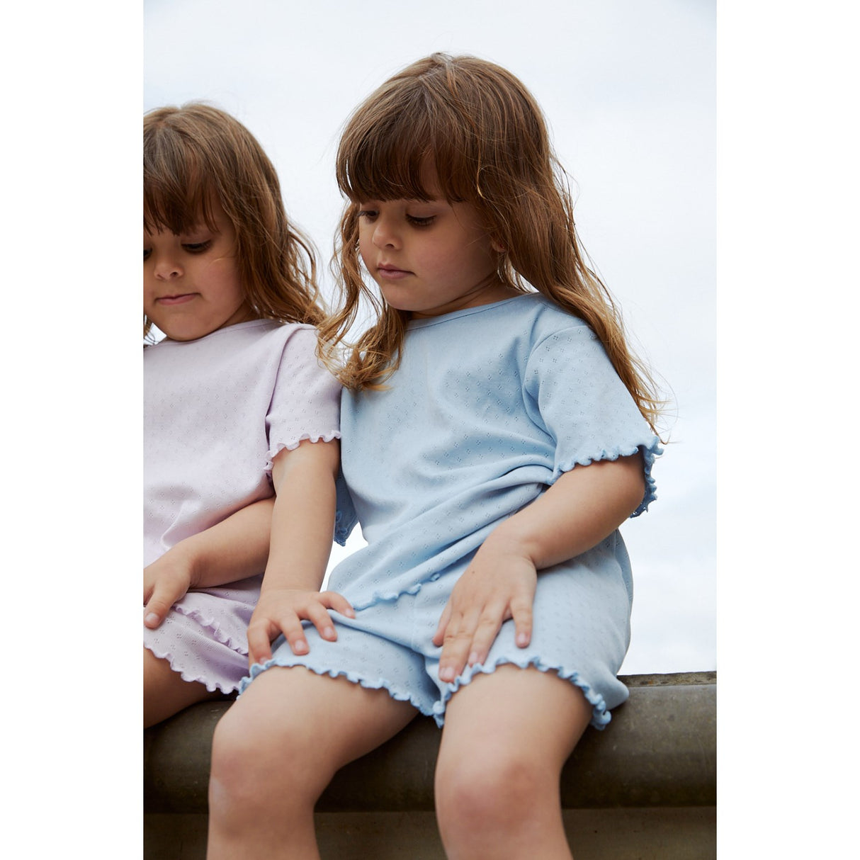 COPENHAGEN COLORS Dusty Blue Summer Pointelle T-Skjorte Ss