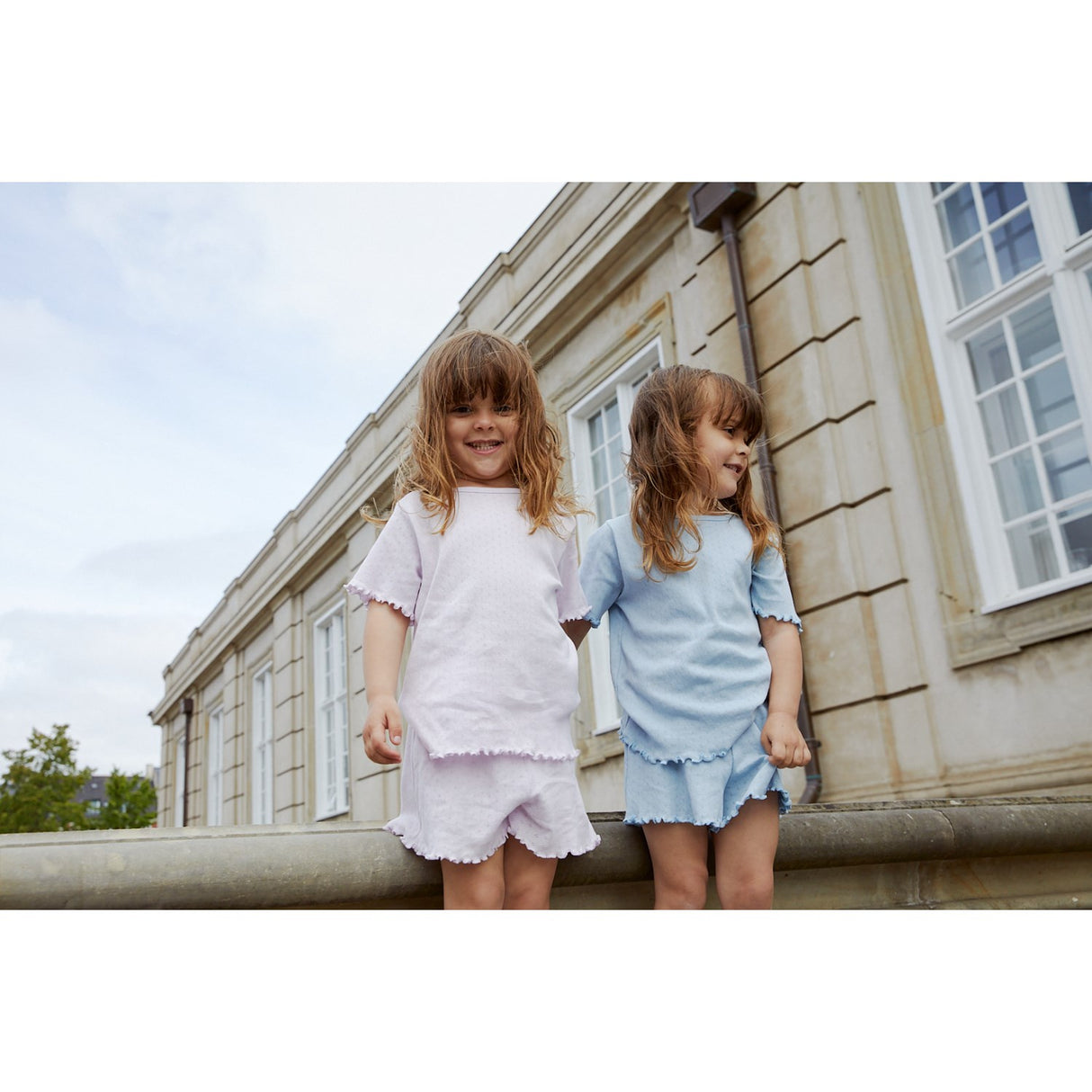 COPENHAGEN COLORS Dusty Blue Summer Pointelle T-Skjorte Ss