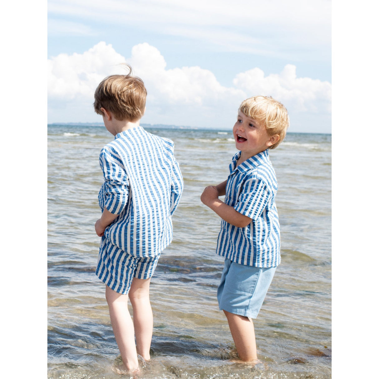 Serendipity Azur Stripe Kort Sleeve Skjorte