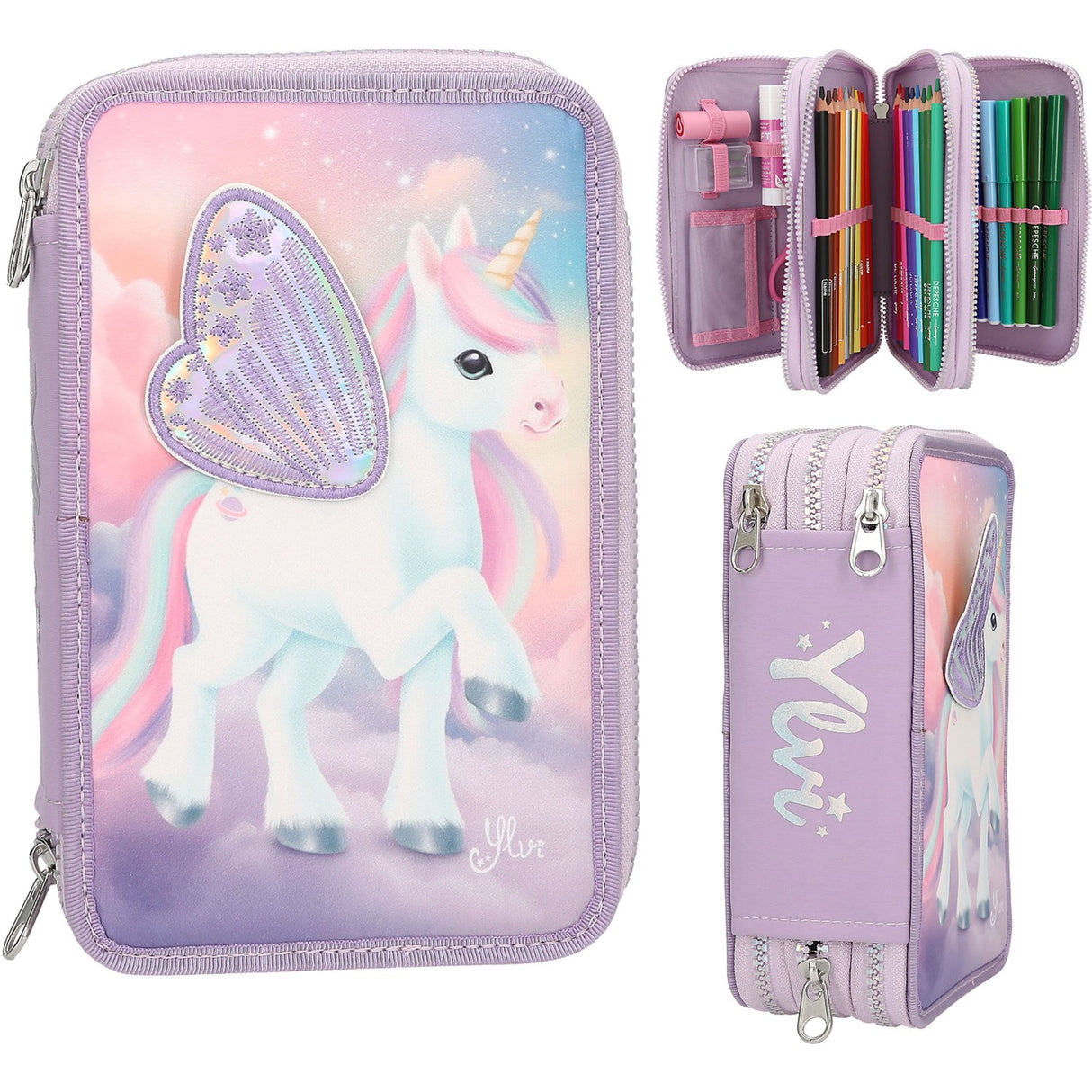 Ylvi Triple Pencil Case Med Appliquéd Wing