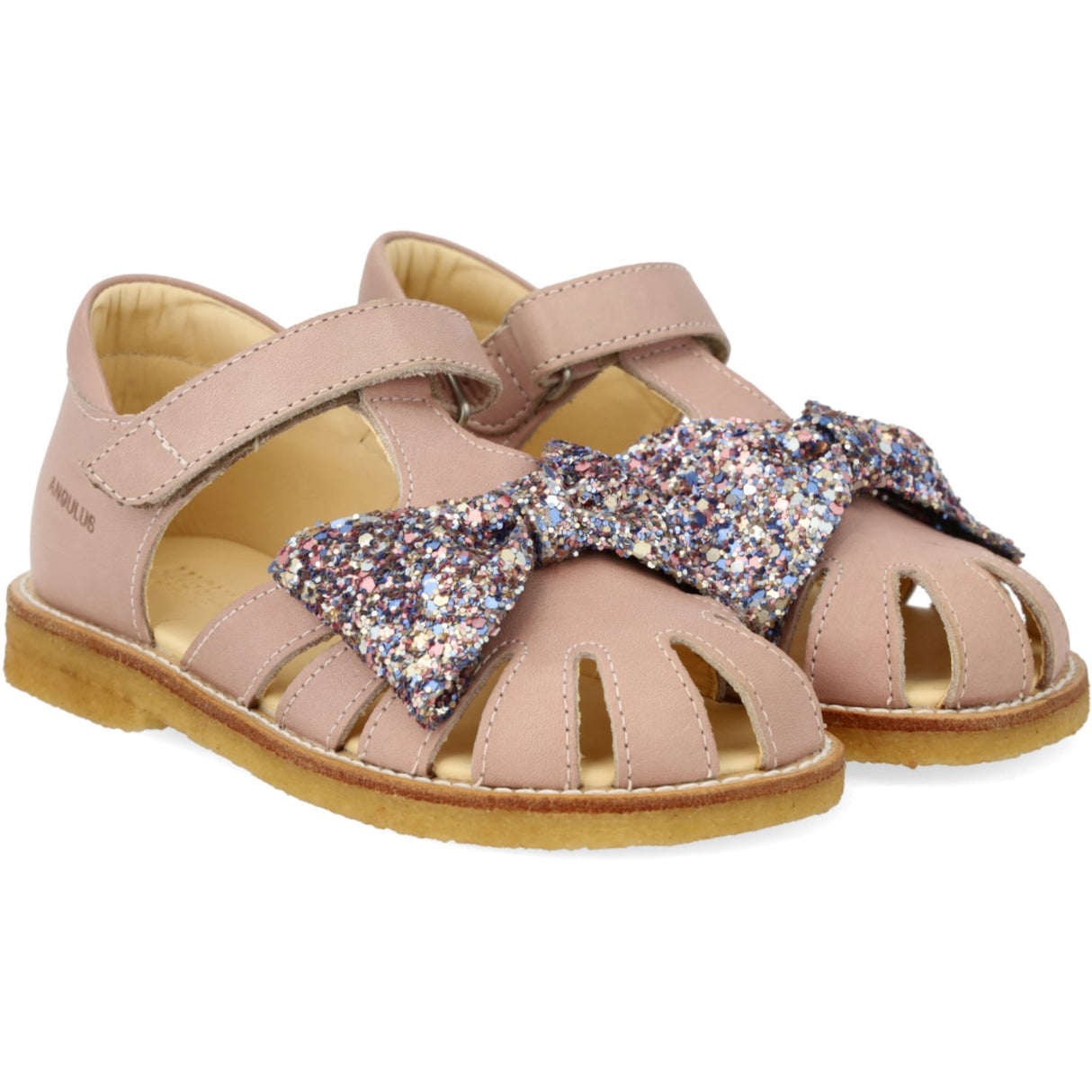 Angulus Rosebud/Pastel multi glitter Sandal Med Glittersløjfe Og Borrelåslukning