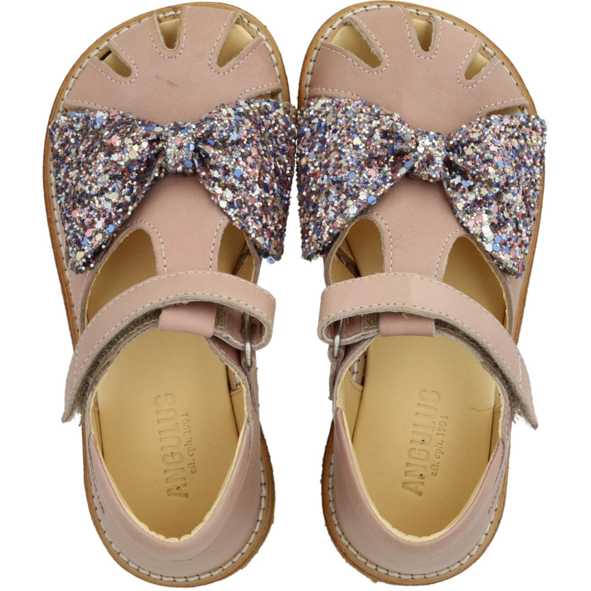 Angulus Rosebud/Pastel multi glitter Sandal Med Glittersløjfe Og Borrelåslukning