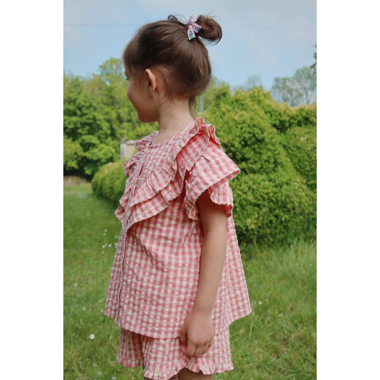 Konges Sløjd Flamingo Plume Check Kim Frill Ss Skjorte Gots