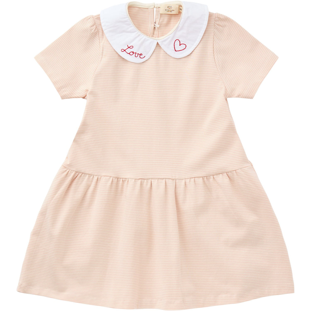 COPENHAGEN COLORS Dusty Rose/Cream Stripe Striped Kjole m. Poplin Halsbånd