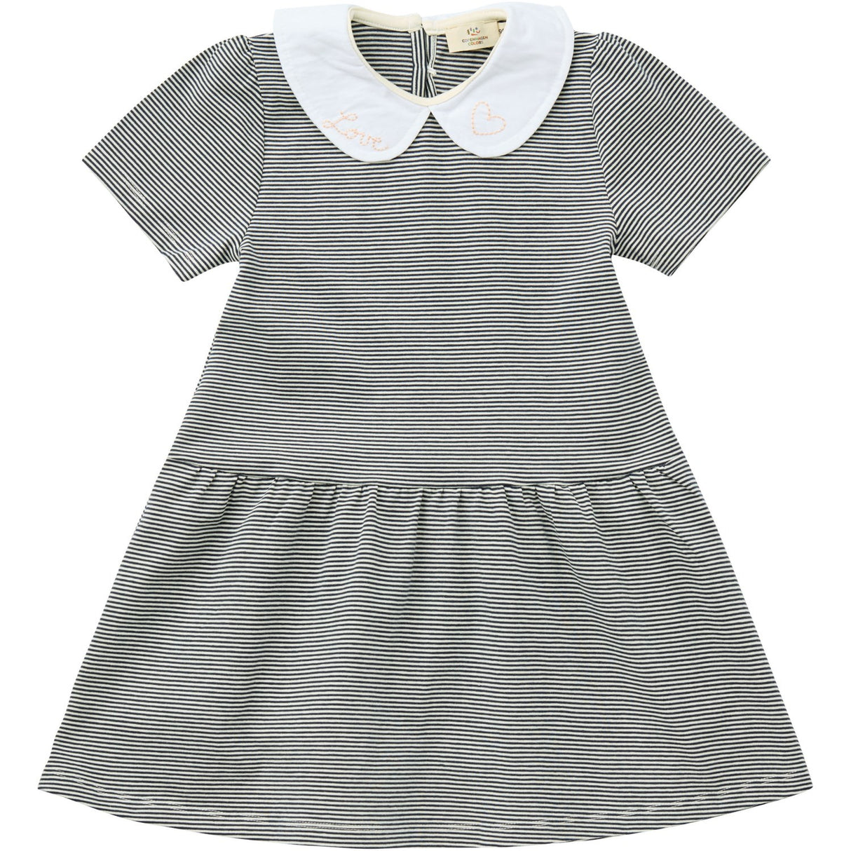 COPENHAGEN COLORS Navy/Cream Stripe Striped Kjole m. Poplin Halsbånd