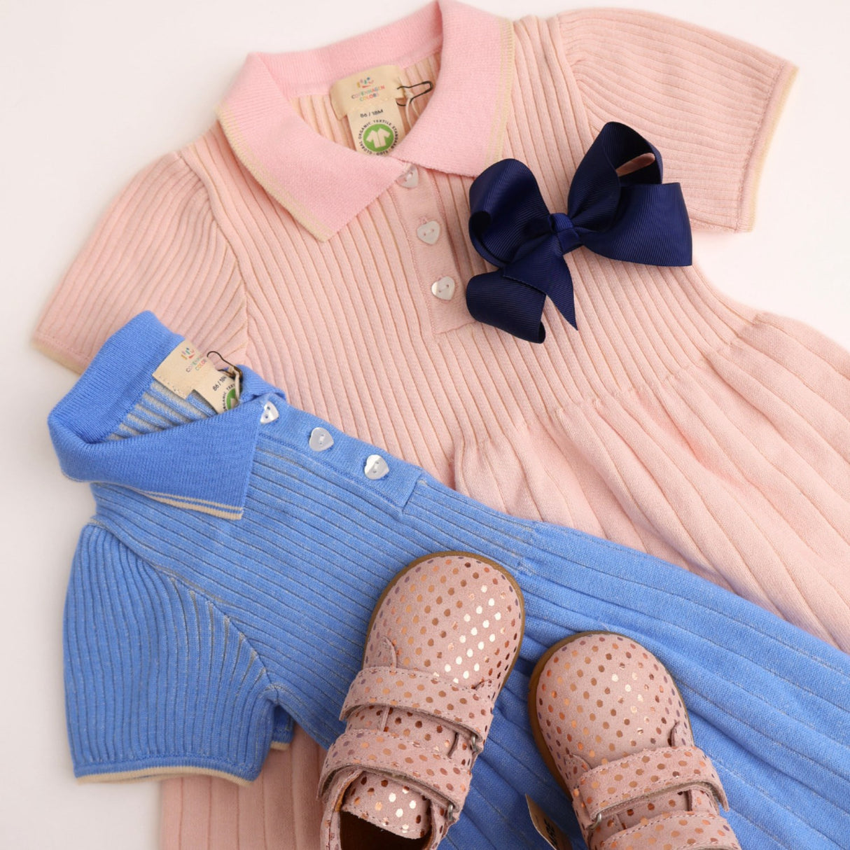 COPENHAGEN COLORS Ballerinasko/Cream Comb. Rib Polo Strikket kjole