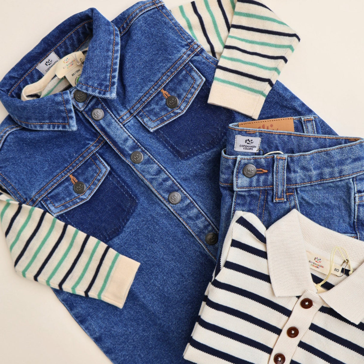 Copenhagen Colors Cream/Navy/Sky Blue Comb. Strikk Bluse