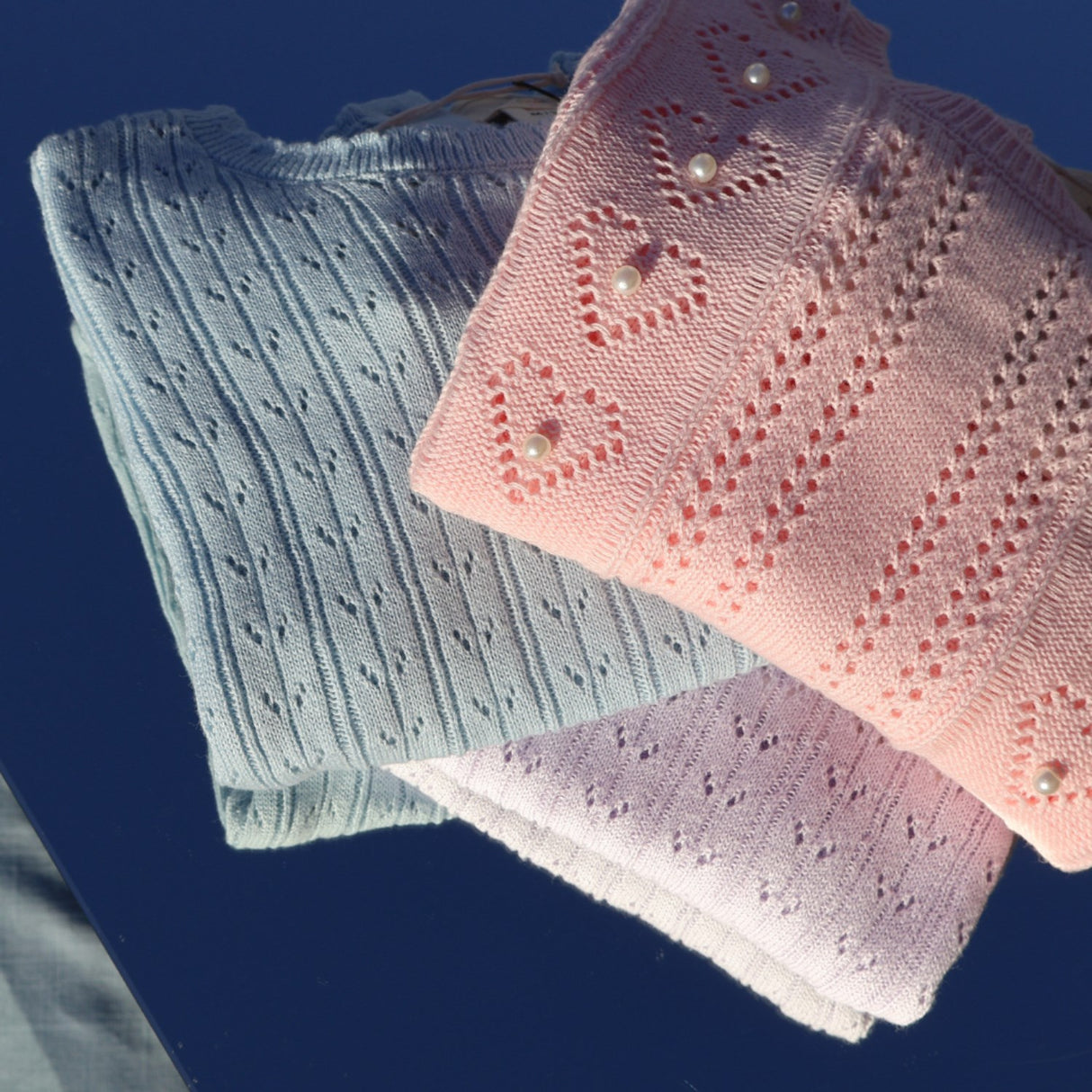 COPENHAGEN COLORS Dusty Blue Strikket Pointelle Bluse