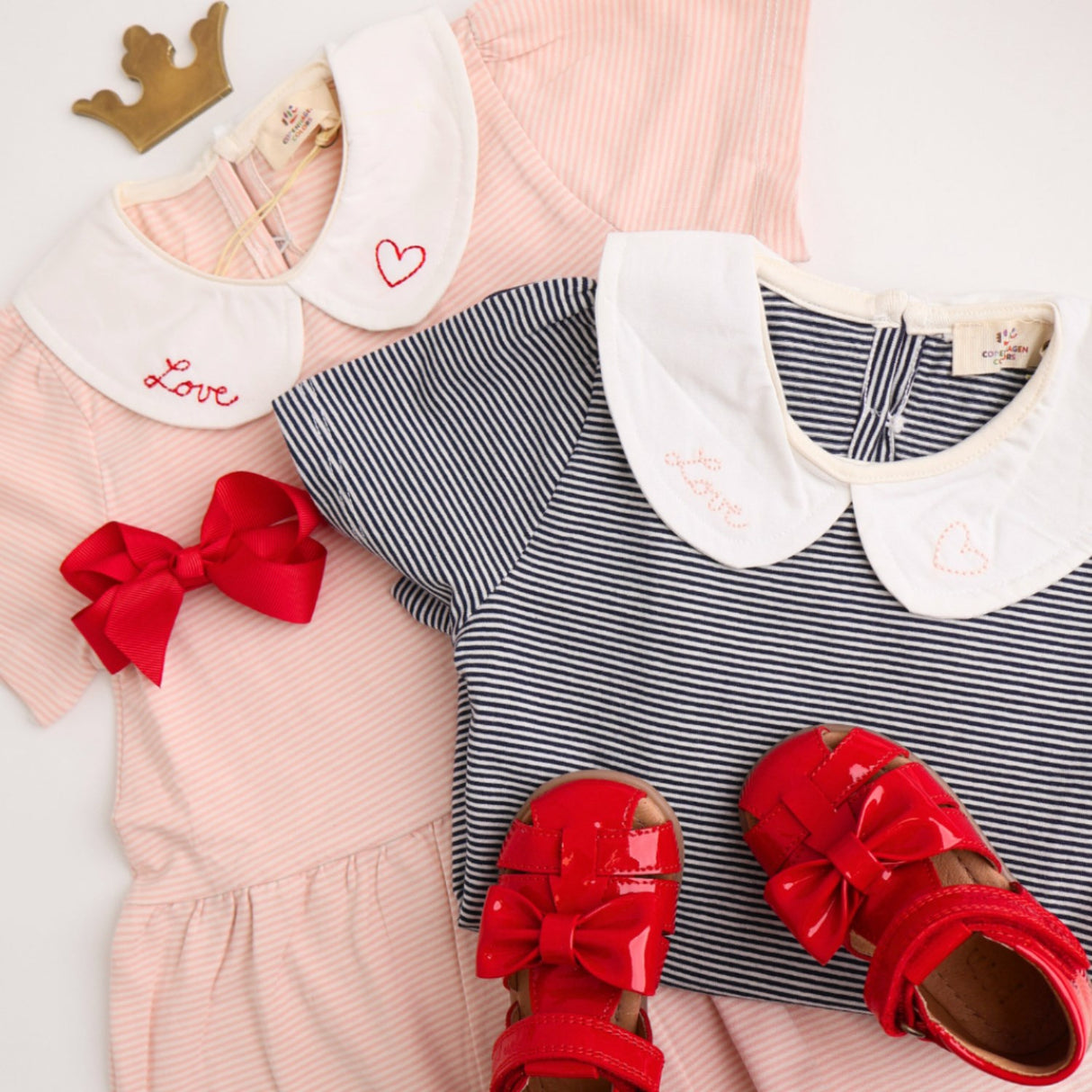 COPENHAGEN COLORS Dusty Rose/Cream Stripe Striped Kjole m. Poplin Halsbånd