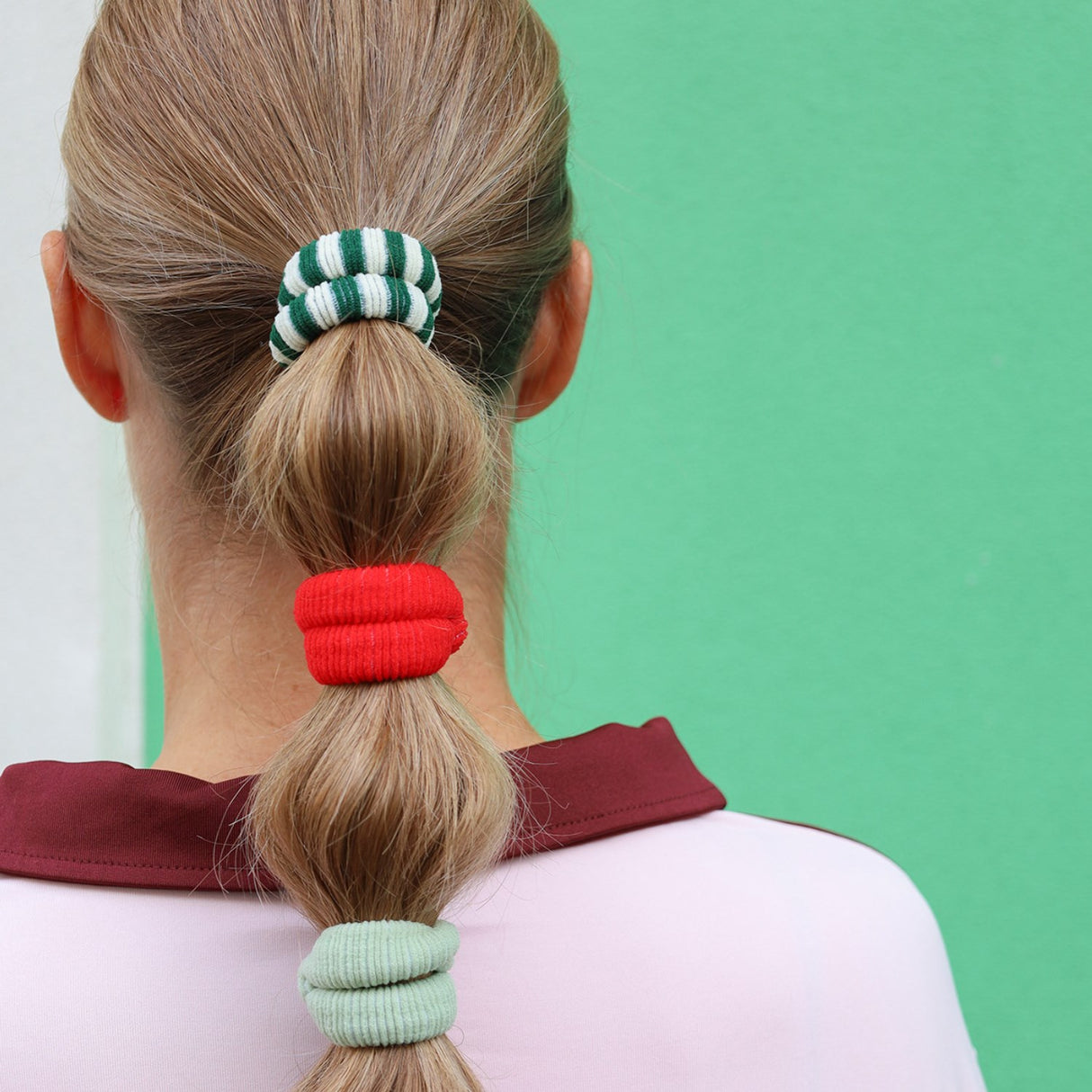 Bow's by Stær Ea Hårelastikk - Flaskegrønn/Off-White Stripet 6-pakning