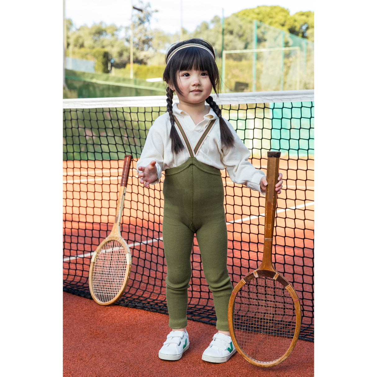 Silly Silas Olive Striped Footless Strømpebukser