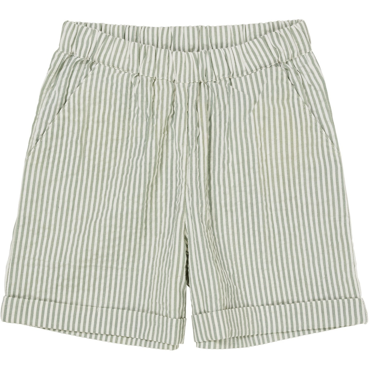 COPENHAGEN COLORS Green W Cream Stripe Seersucker Shorts Sporty