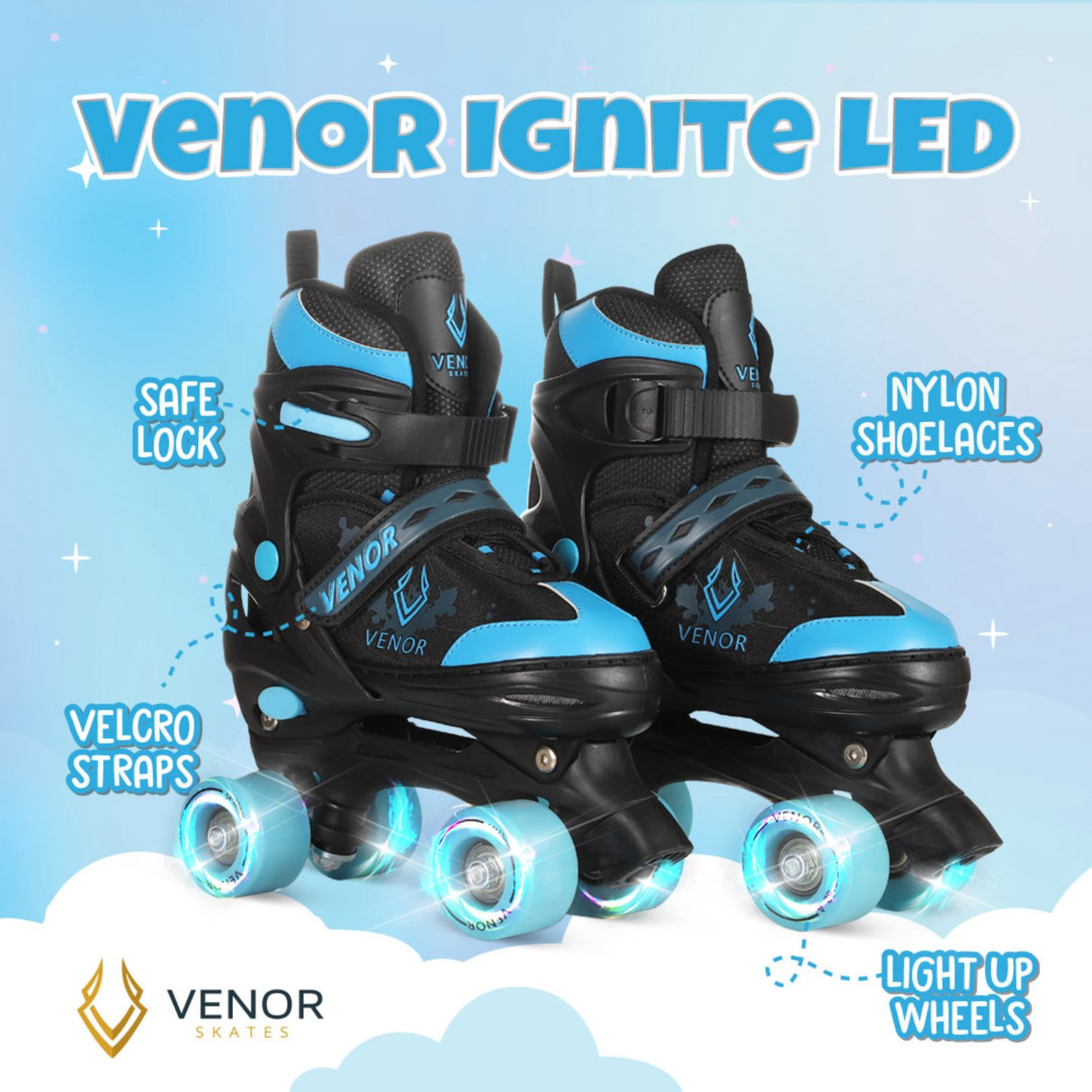 VENOR Black/Blue Ignite LED Side-By-Side Rulleskøjter