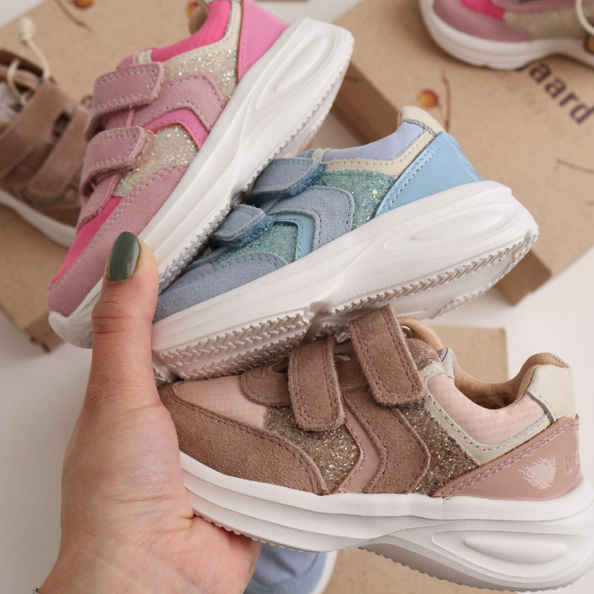 Bisgaard Taupe Glitter Yuki Glitter Borrelås Sko