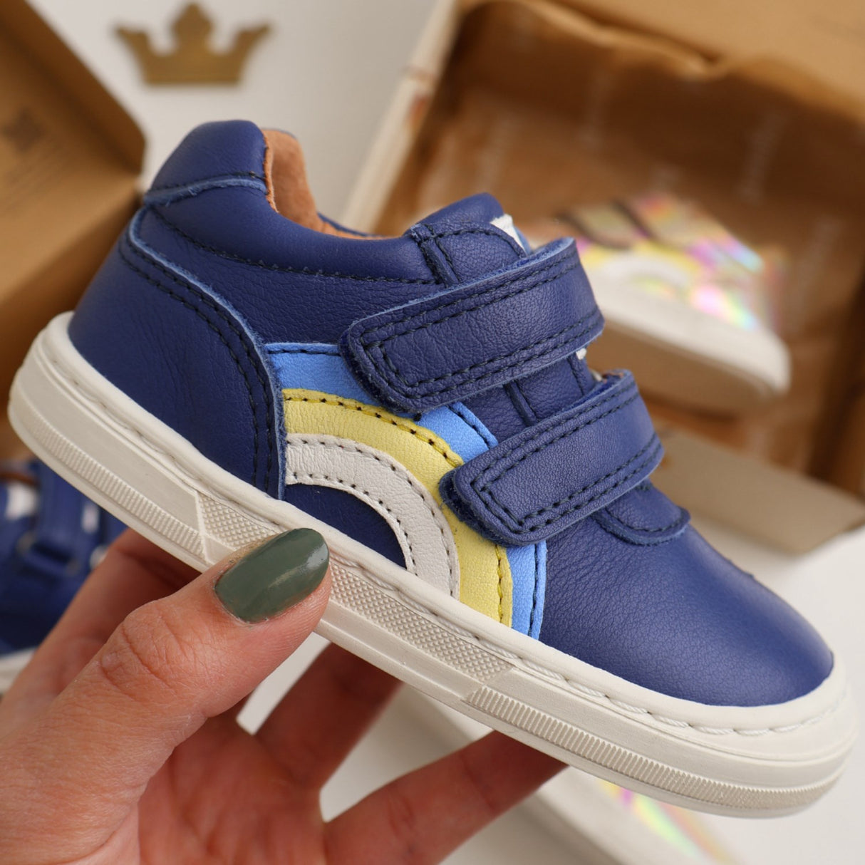 Bisgaard Deep Blue Rainbow Low Borrelås Sko