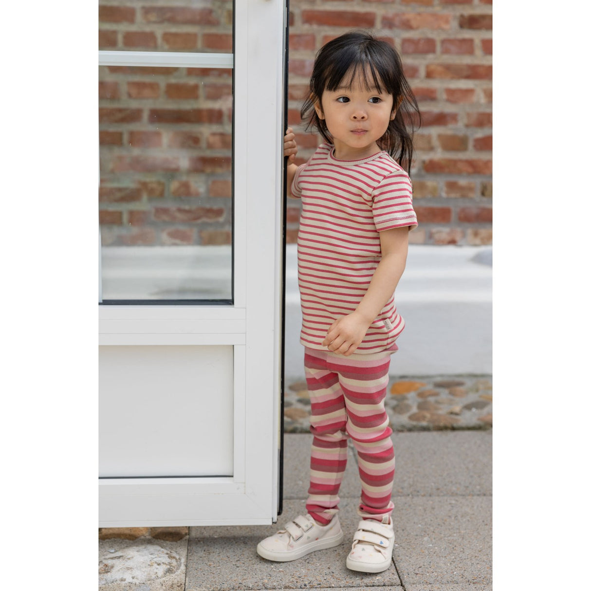 Petit Piao Light Berry/Dark Off White T-Skjorte S/S Modal Striped