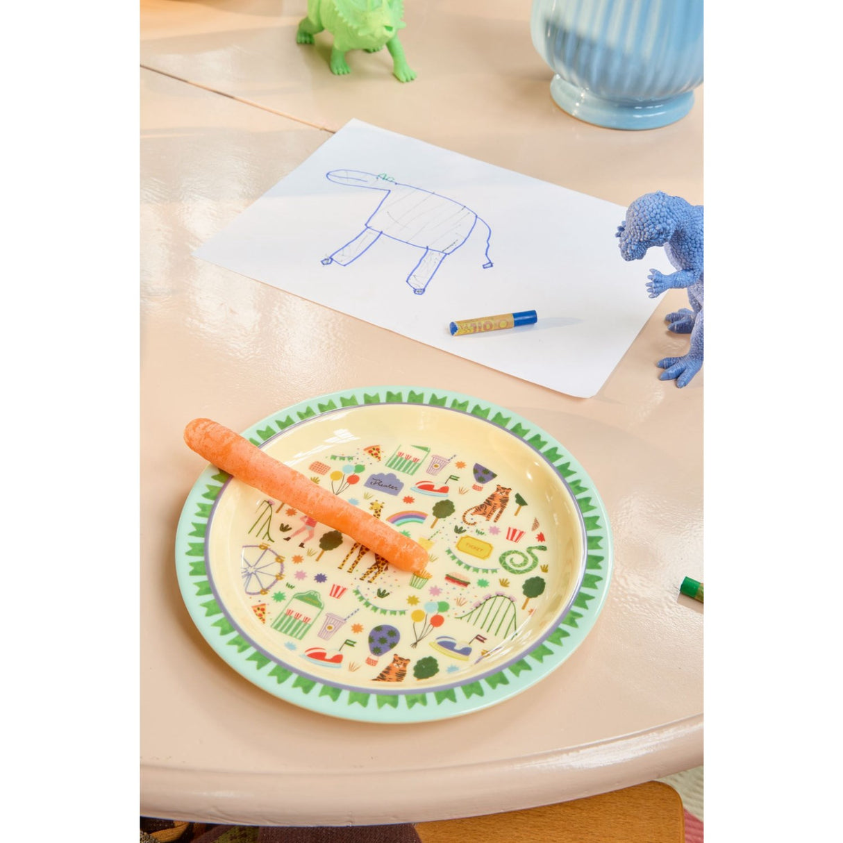 Rice Fun Fair Print Mint Melamine Kids Frokosttallerken