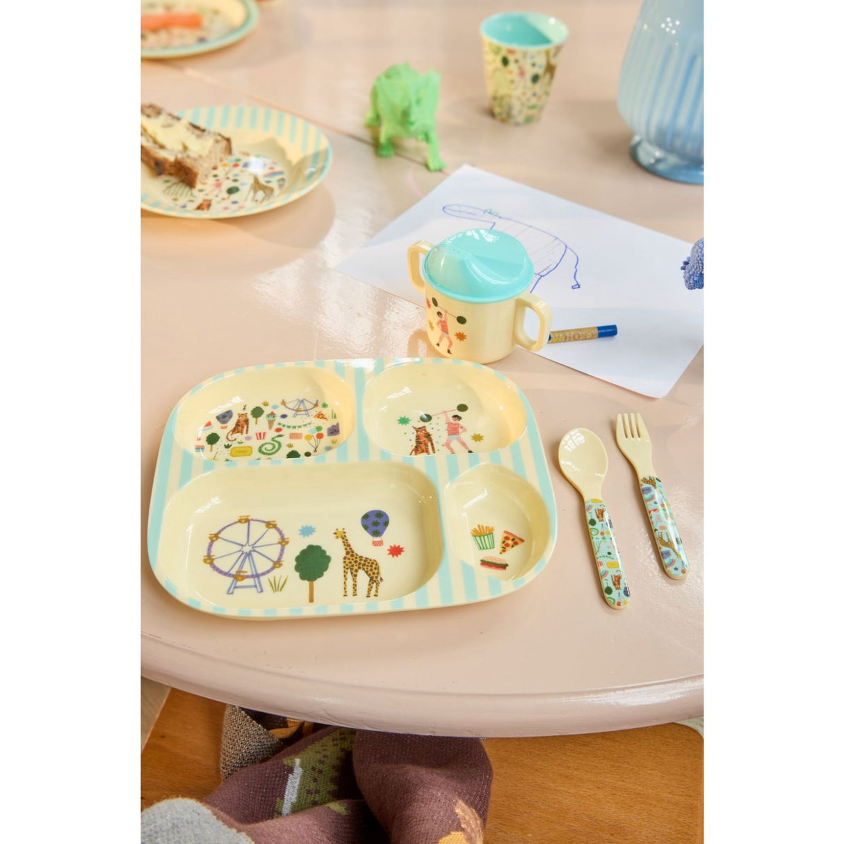 Rice Fun Fair Print Mint Melamine Kids 4-Rum Tallerken