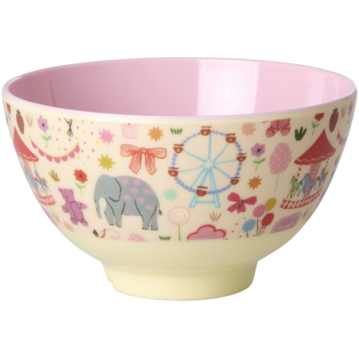 Rice Fun Fair Print Pink Melamine Skål Medium