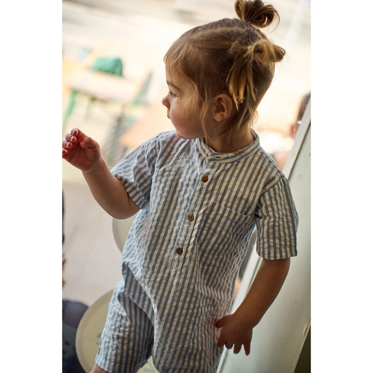 THE NEW Siblings X Luksusbaby Blue Fog Striped Ojo Buksedrakt