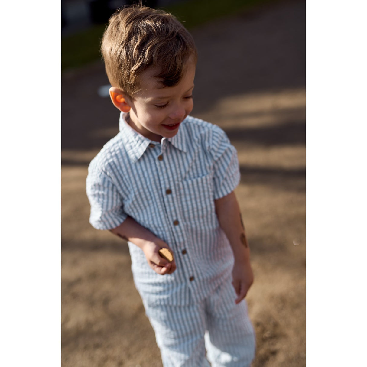 THE NEW Siblings X Luksusbaby Blue Fog Striped Ojo Skjorte