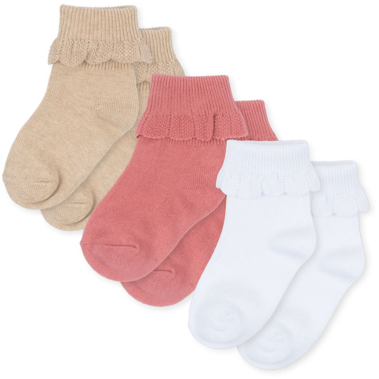 Konges Sløjd Sand/Optic White/Raspberry 3 Pack Frill Strømper