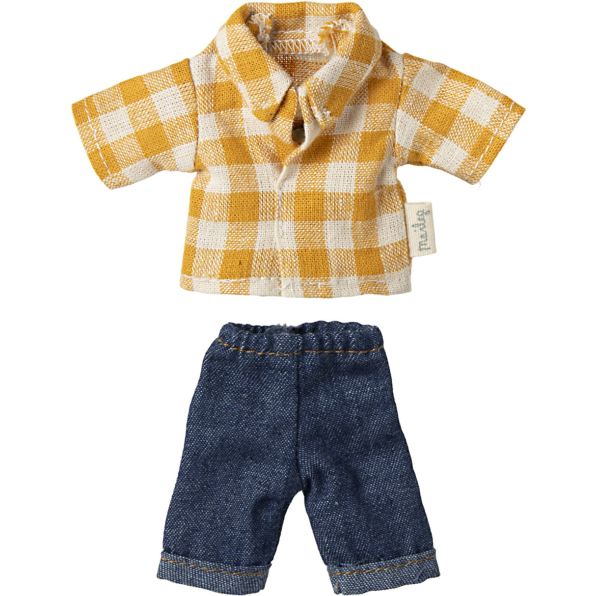 Maileg Yellow Checked Skjorte Og Pants, Dad Mouse