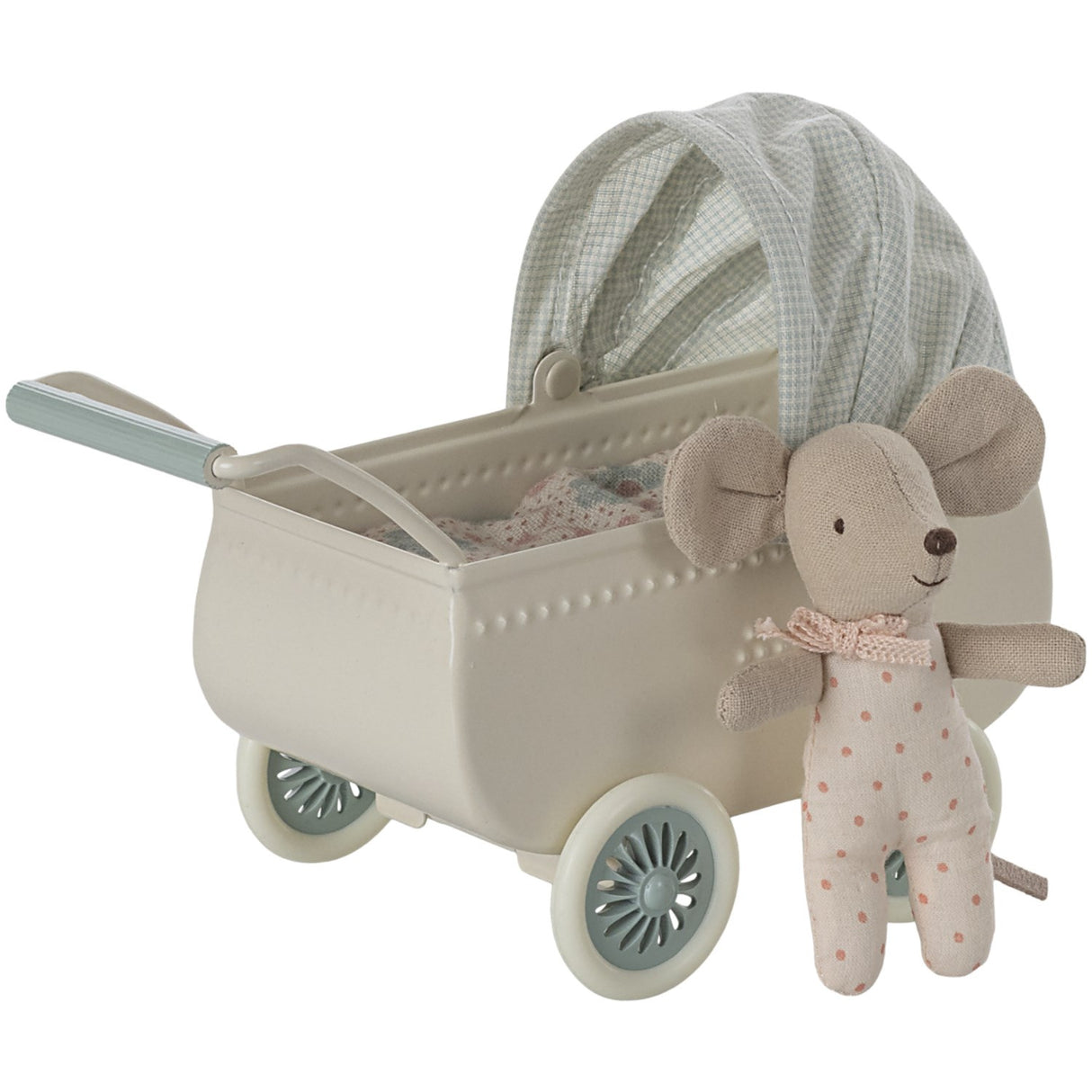 Maileg Klapvogn Med Baby Mouse - Mint
