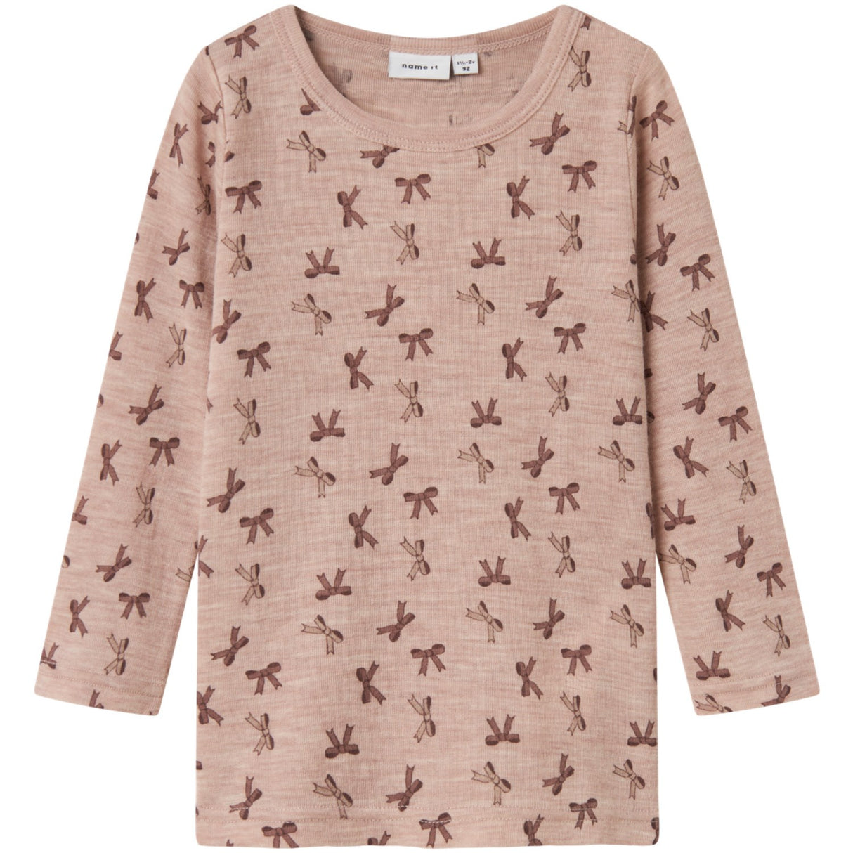 Name It Shadow Gray Bows Nmfwang Ull Rib Ls Topp Aop