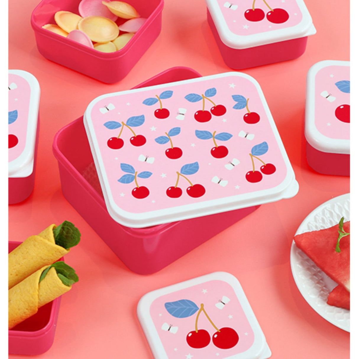 A Little Lovely Company Cherries Lunch & Snack Box Set
