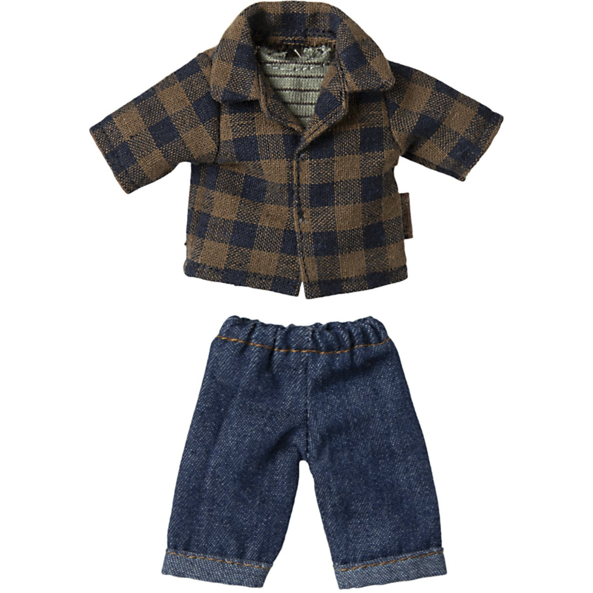 Maileg Brown Checked Skjorte Og Pants, Dad Mouse
