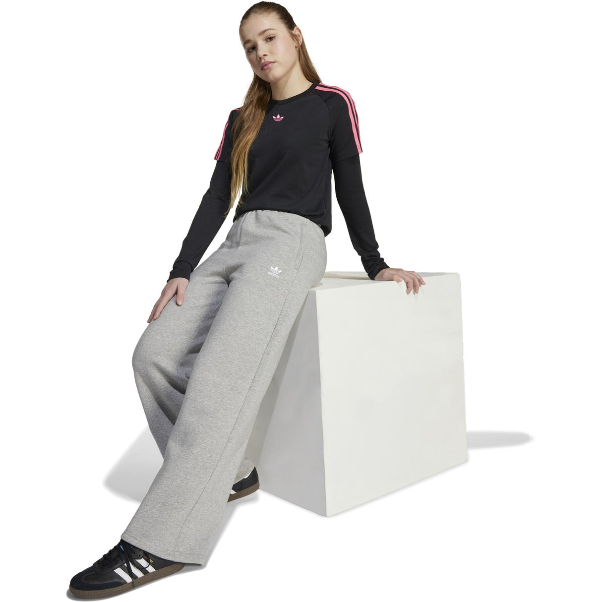 adidas Originals Medium Grey Heather/White Wide Leg Bukser