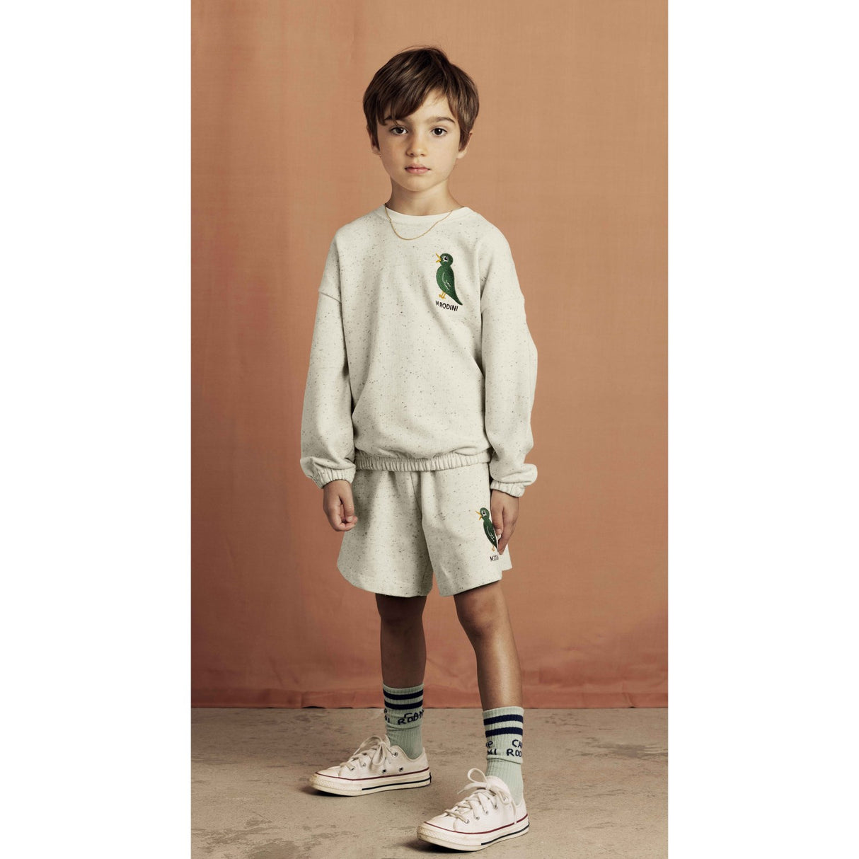 Mini Rodini Offwhite Bird Emb Neps Sweatshorts